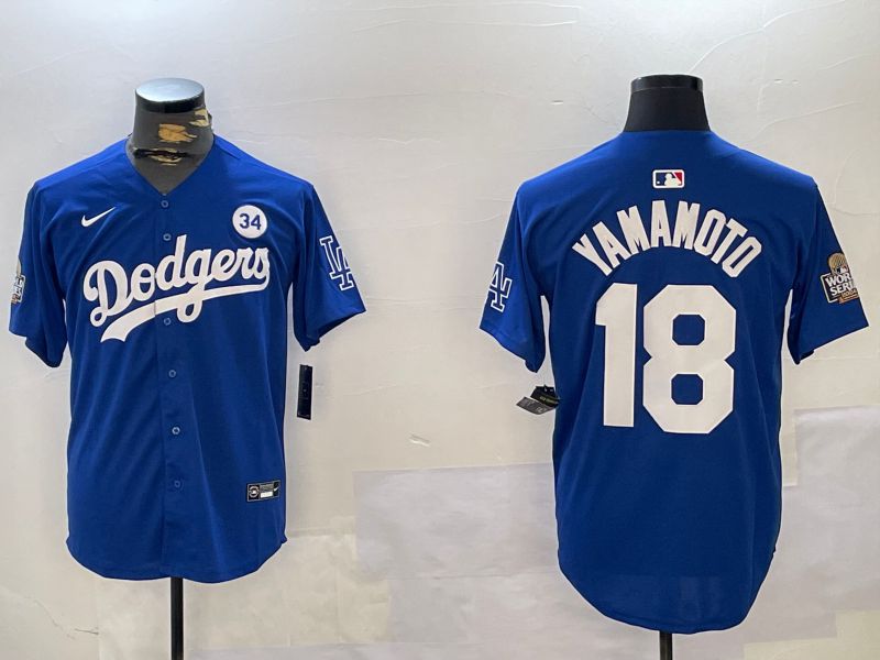 Men Los Angeles Dodgers 18 Yamamoto Blue Game 2024 Nike MLB Jersey style 1121